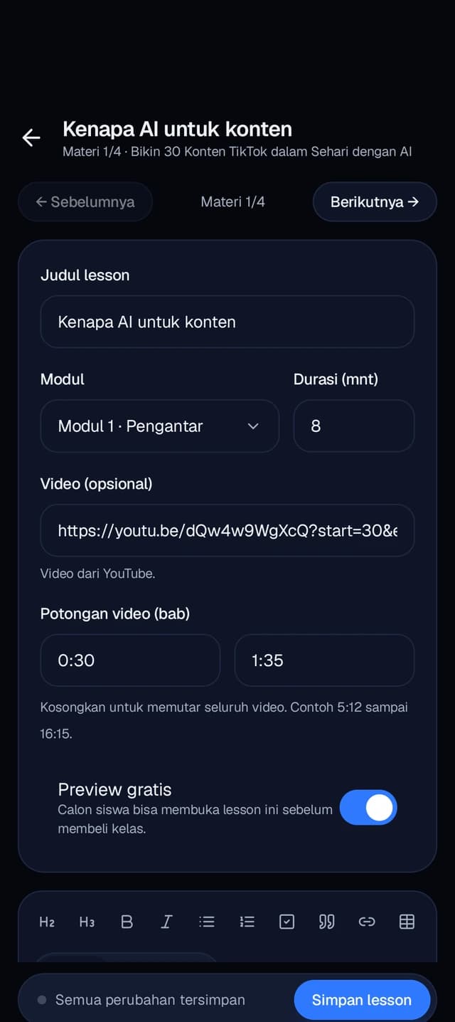 Studio: menyunting materi, video, dan preview gratis