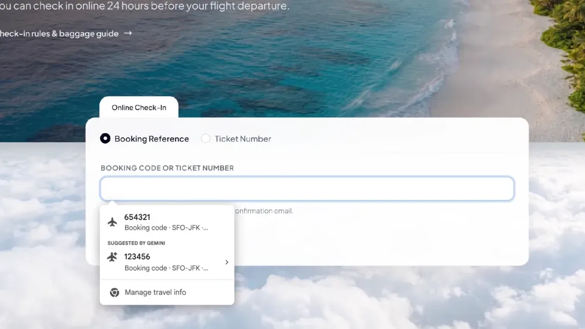 Tampilan antarmuka browser Google Chrome dengan saran autofill cerdas berbasis AI di kolom formulir