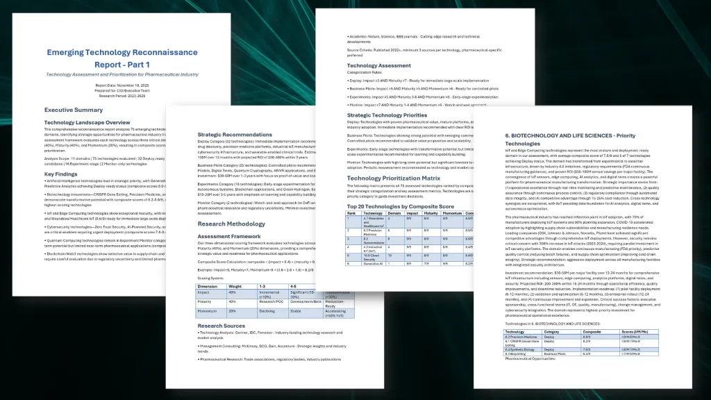TechRecon output showing a Landscape Analysis and a Technical Position Paper produced by the reconnaissance agent