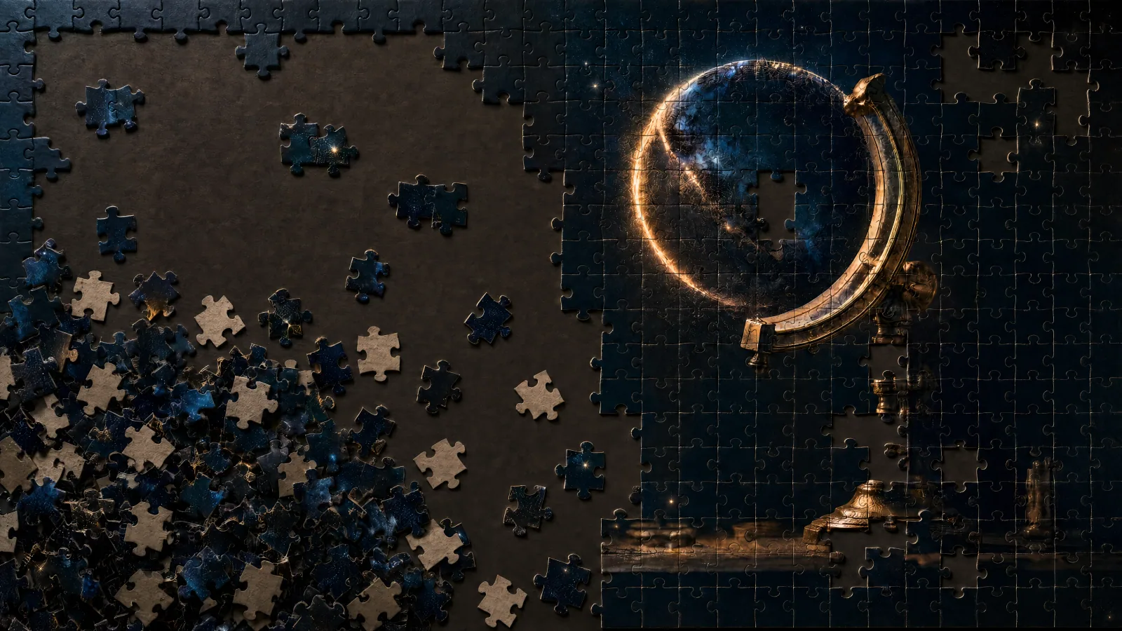 A partly assembled jigsaw reveals a globe, illustrating discovery through a more complete picture.