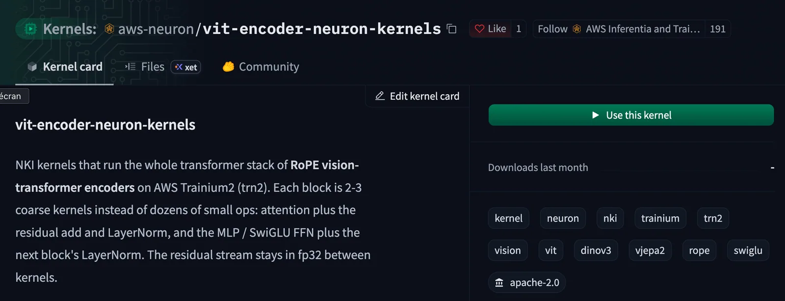 Kumpulan custom kernel NKI dari tim AWS Neuron yang dibagikan lewat Hugging Face Hub buat memaksimalkan performa komputasi chip Trainium.