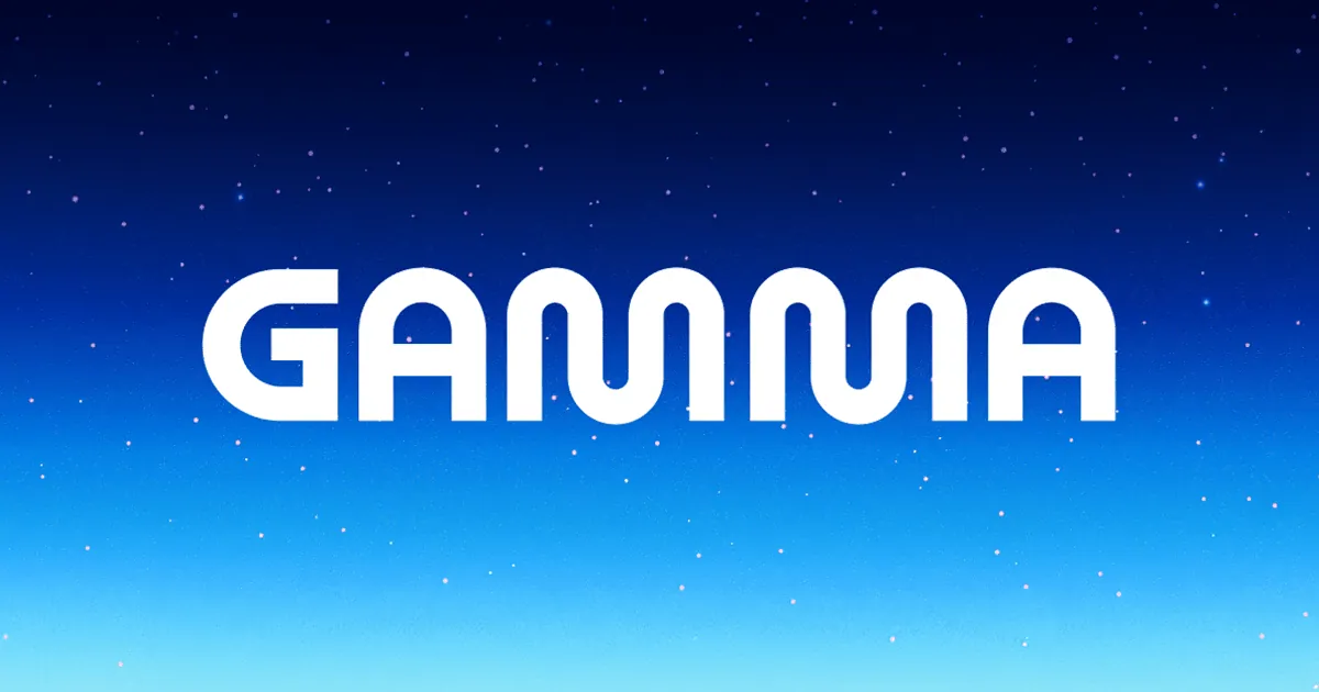 Logo Gamma berwarna putih di atas latar biru bergradasi dengan titik-titik bintang, gambar resmi yang dipakai Gamma saat tautannya dibagikan